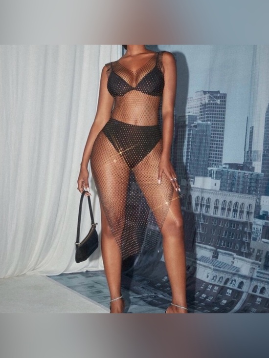 Other - Black rhinestone mesh swim cover up dress XS beach club vacation resort festival
